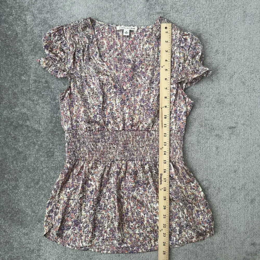 Banana Republic Purple Floral Smocked Waist Blouse